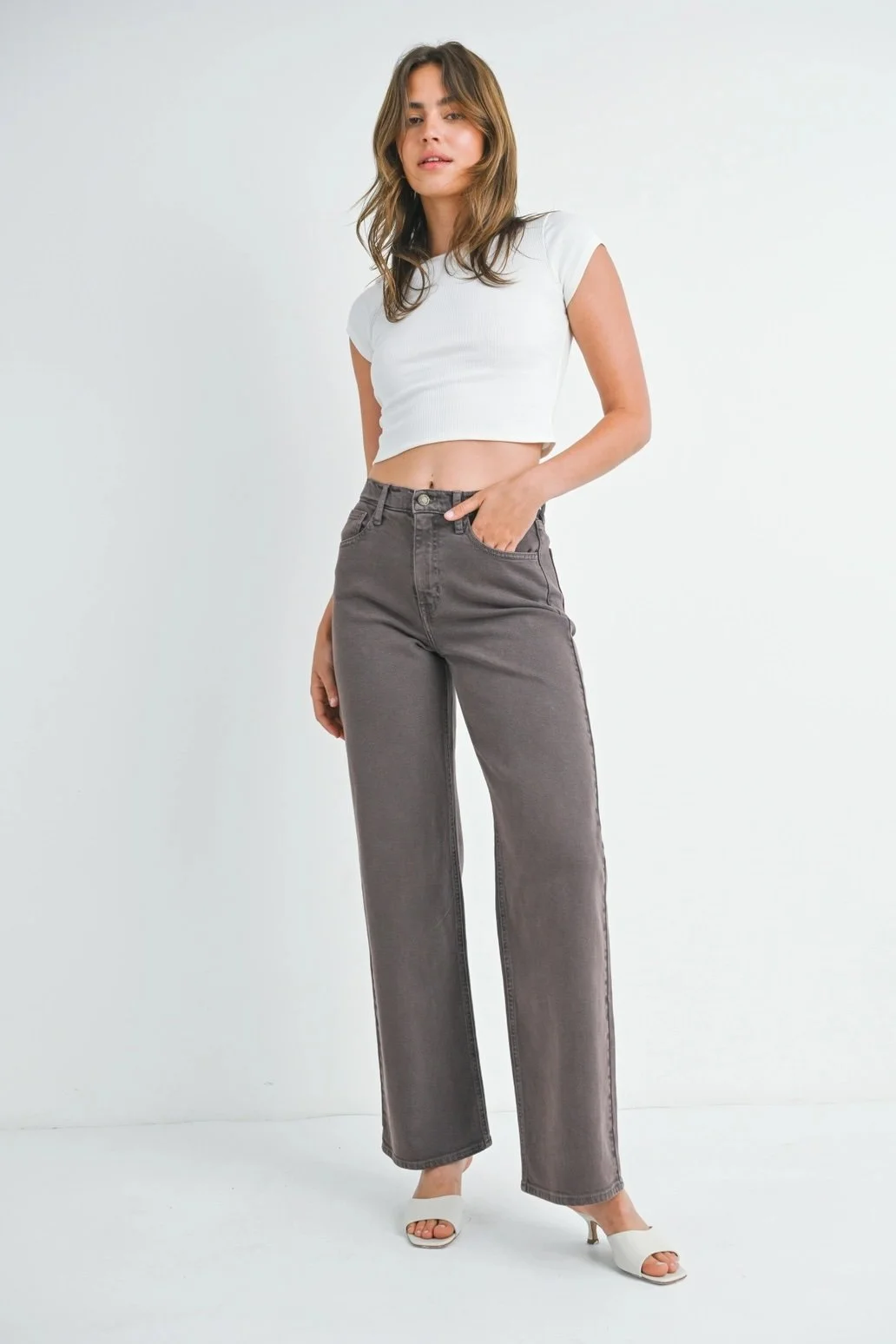 Relaxed Wide Leg Jeans Vintage Brown