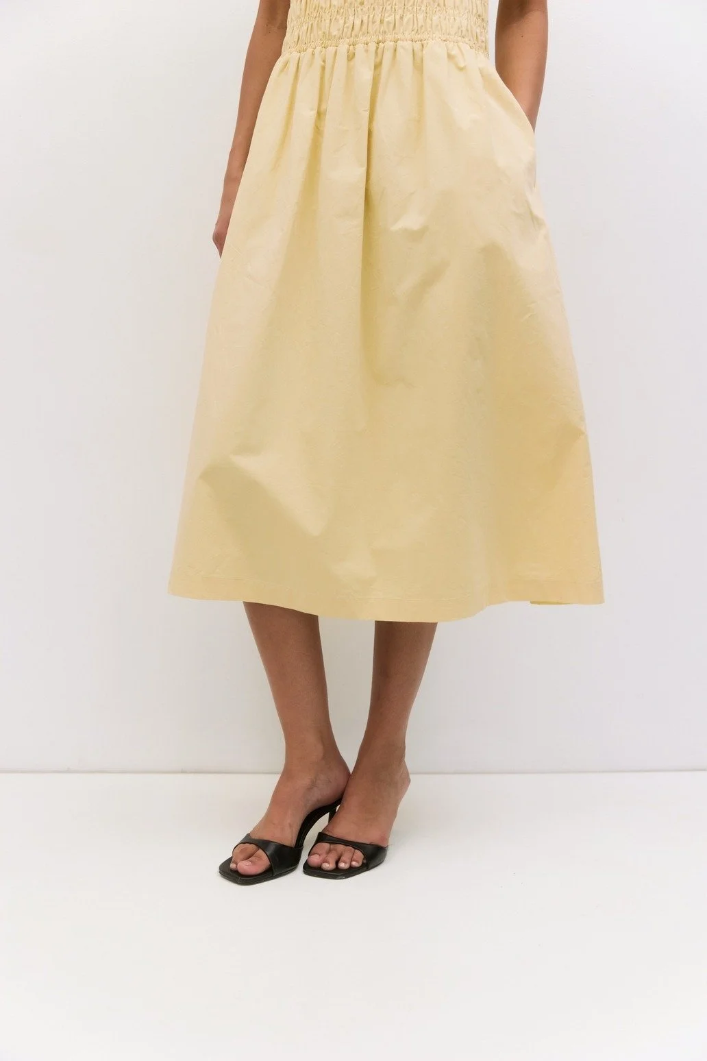The Daniela Shirred Midi Dress Yellow