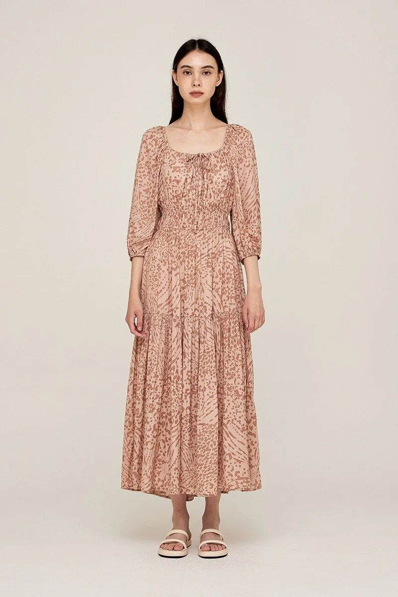 Printed Satin Midi Dress Pink Smoke