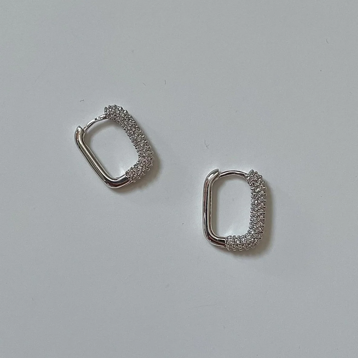 Rectangle Cubic Zirconia Earrings Silver