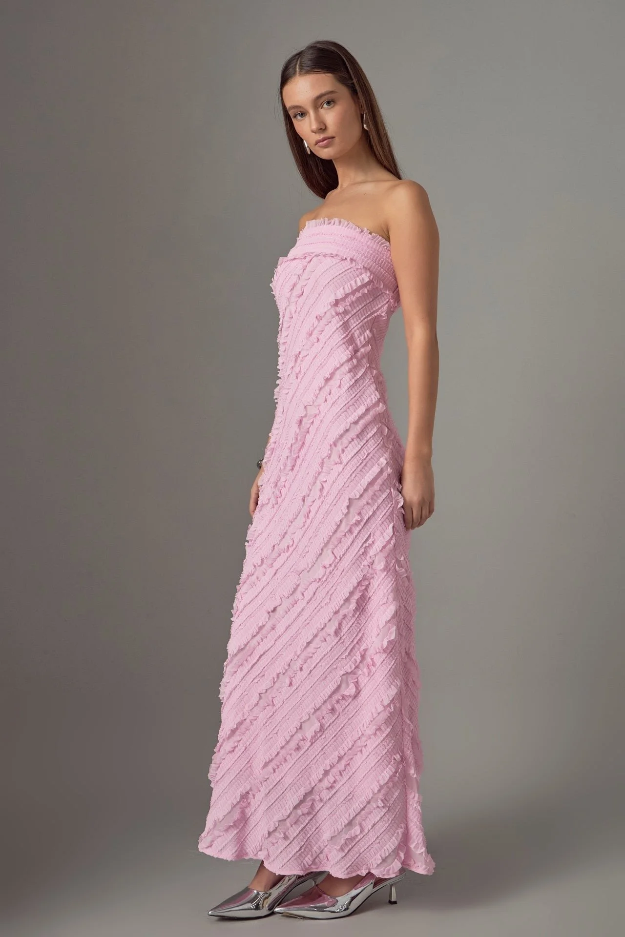 Strapless Textured Column Maxi Dress Pink