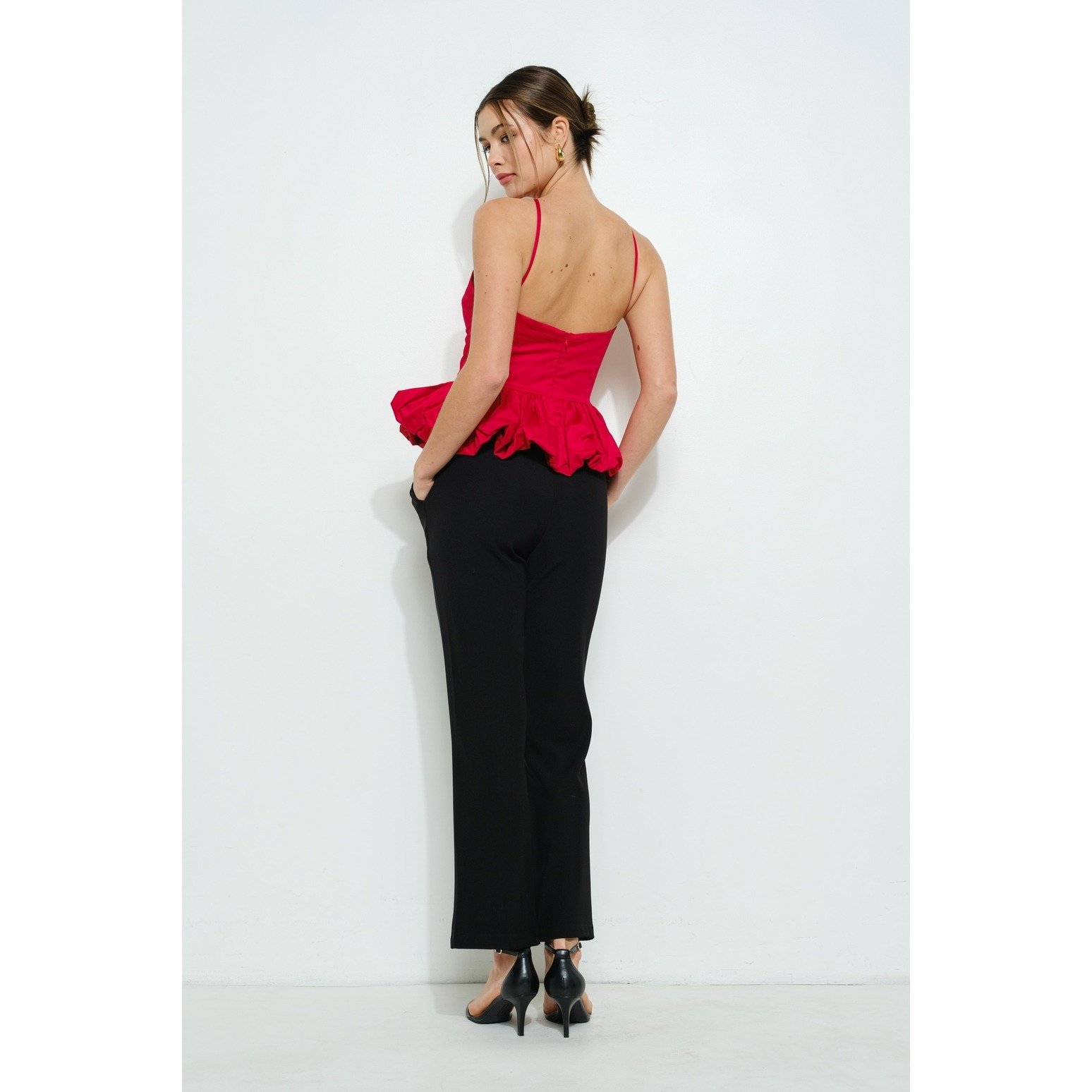 Bow Front Bubble Hem Top Red