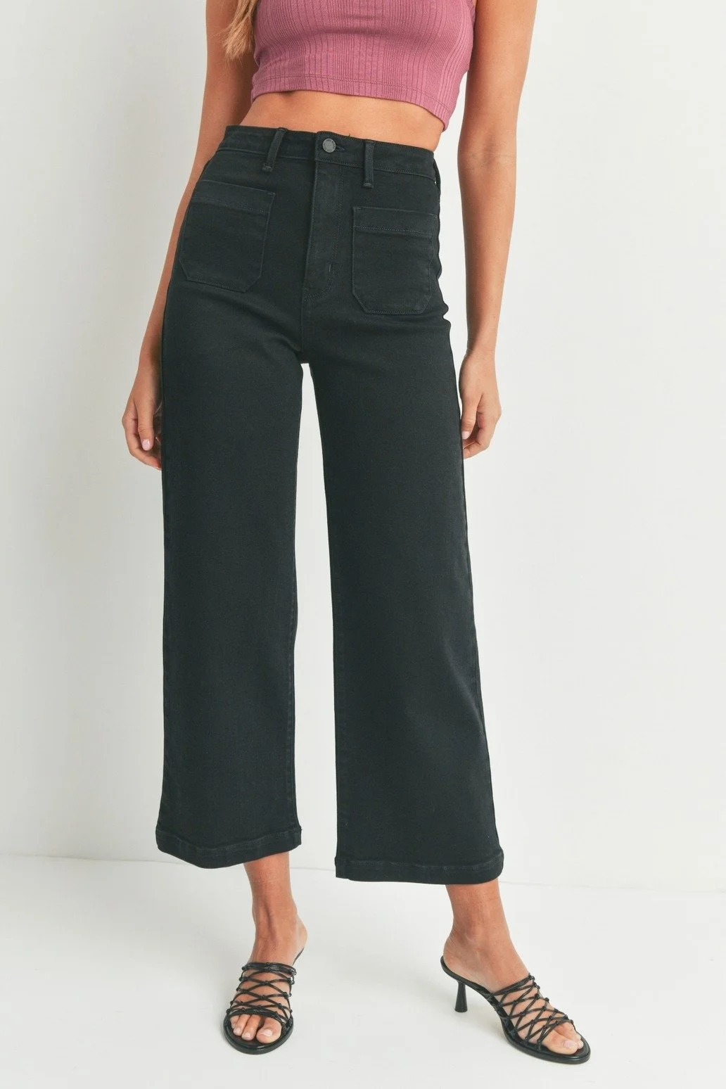Patch Pocket Wide Leg Jeans Black