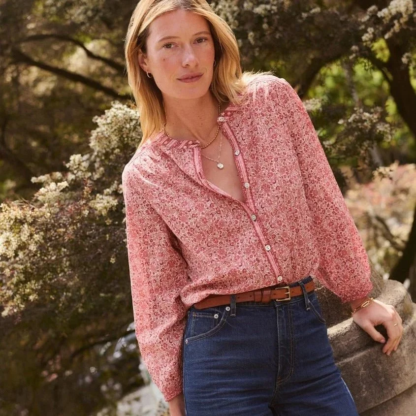 Marine Layer Vivian Button Through Blouse Blush Floral