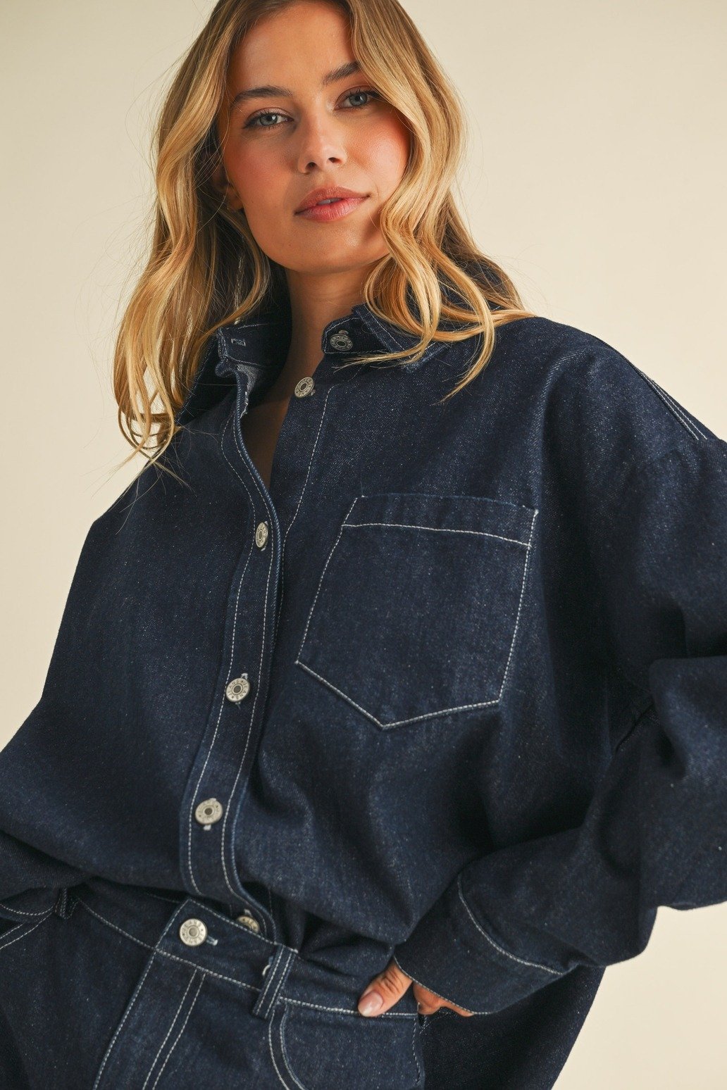 Oversized Button Down Shirt Dark Denim