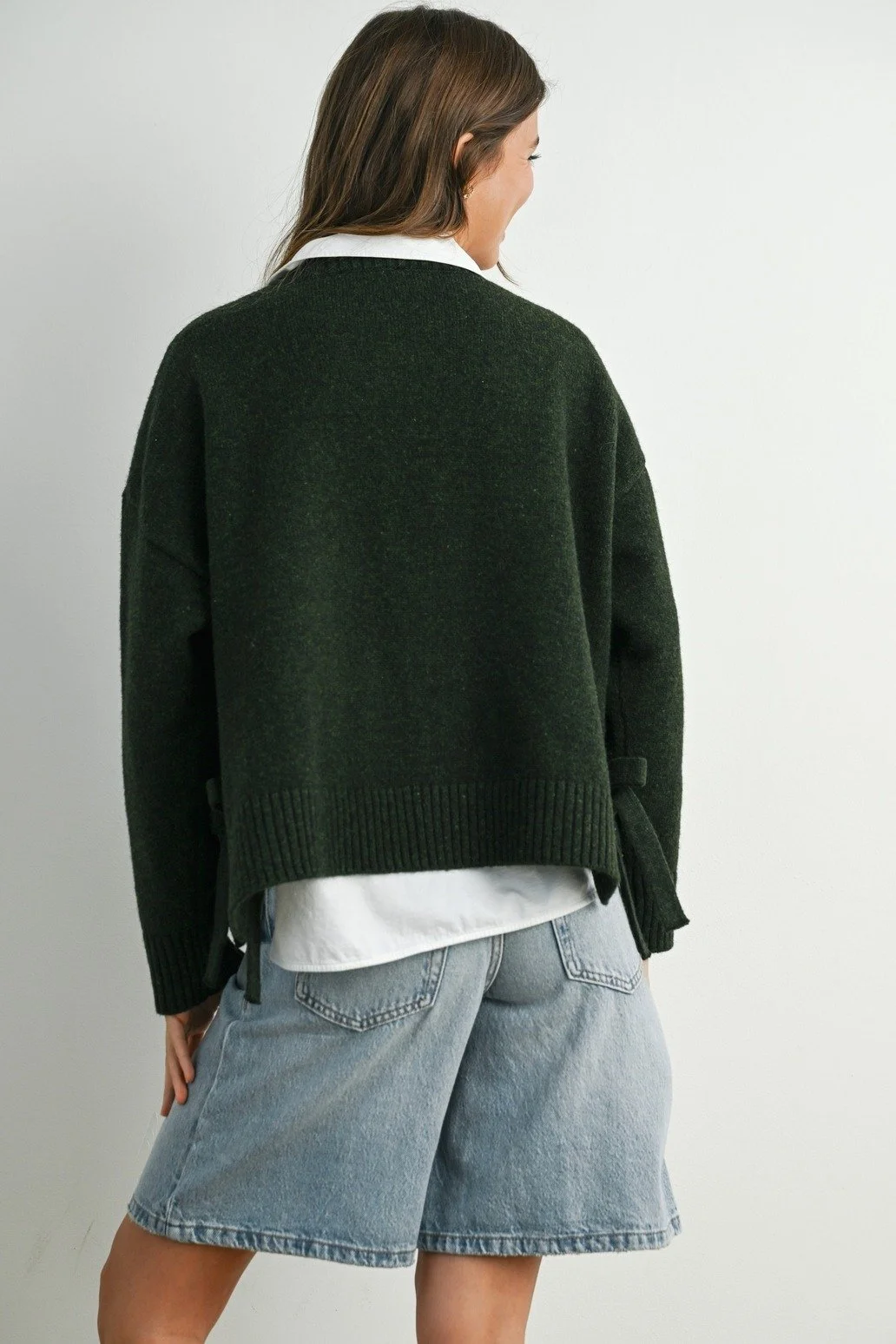 Side Bow Crew Neck Sweater Olive