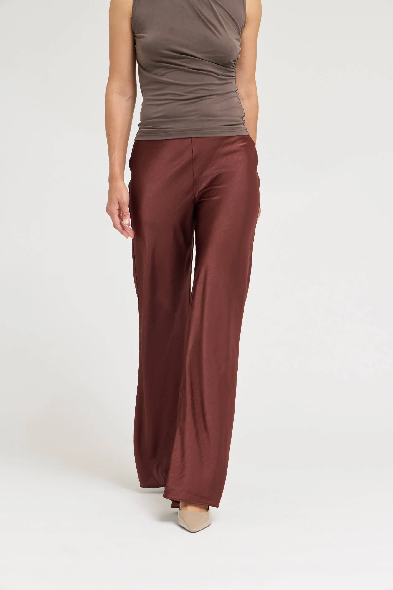 Fluid Bias Satin Pant Aubergine