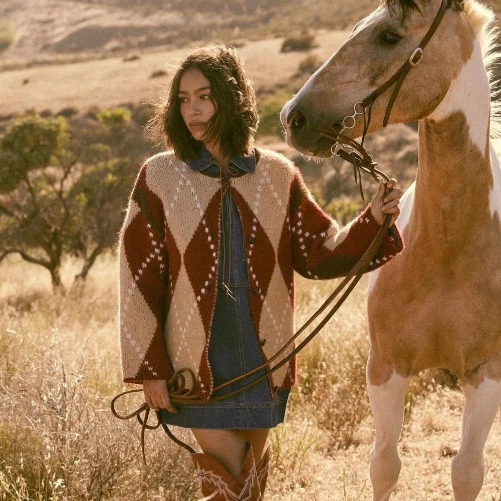 Argyle Button Up Cardigan Burgundy