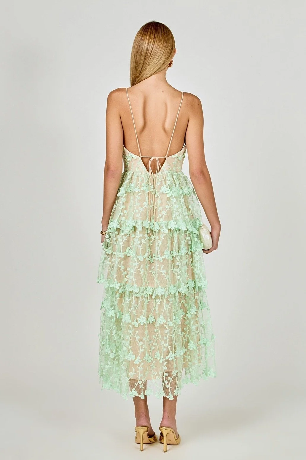 Lace Layered Midi Dress Mint