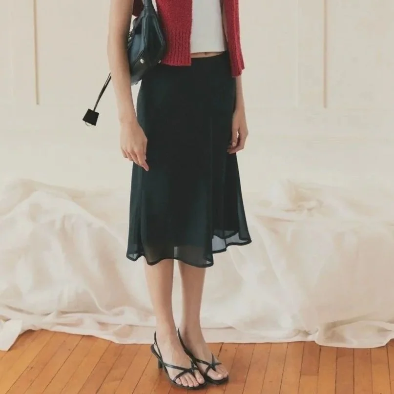 The Moya Layered Midi Skirt Black