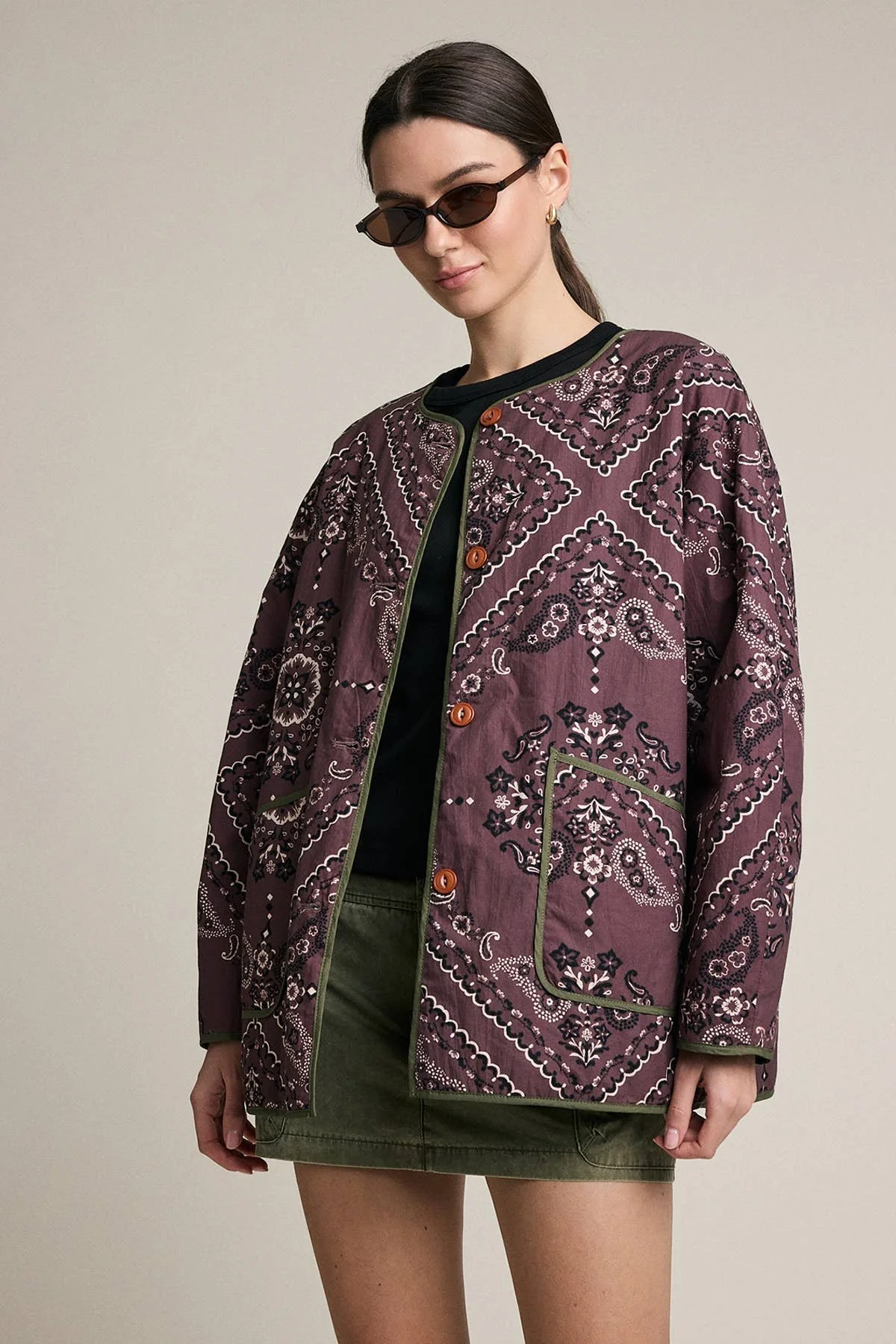 Reversible Quilted Bandana Jacket Brown & Olive