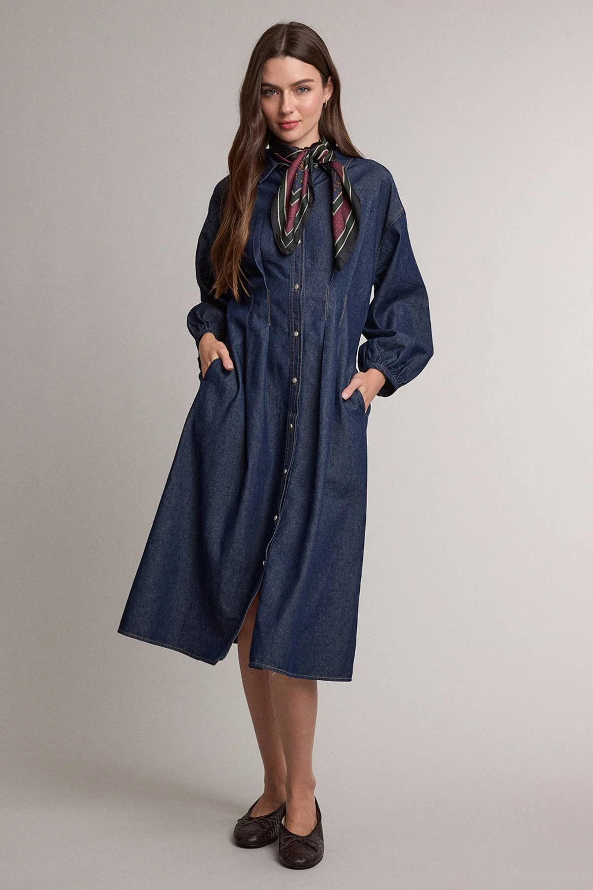 Pinch Waist Shirt Dress Dark Denim