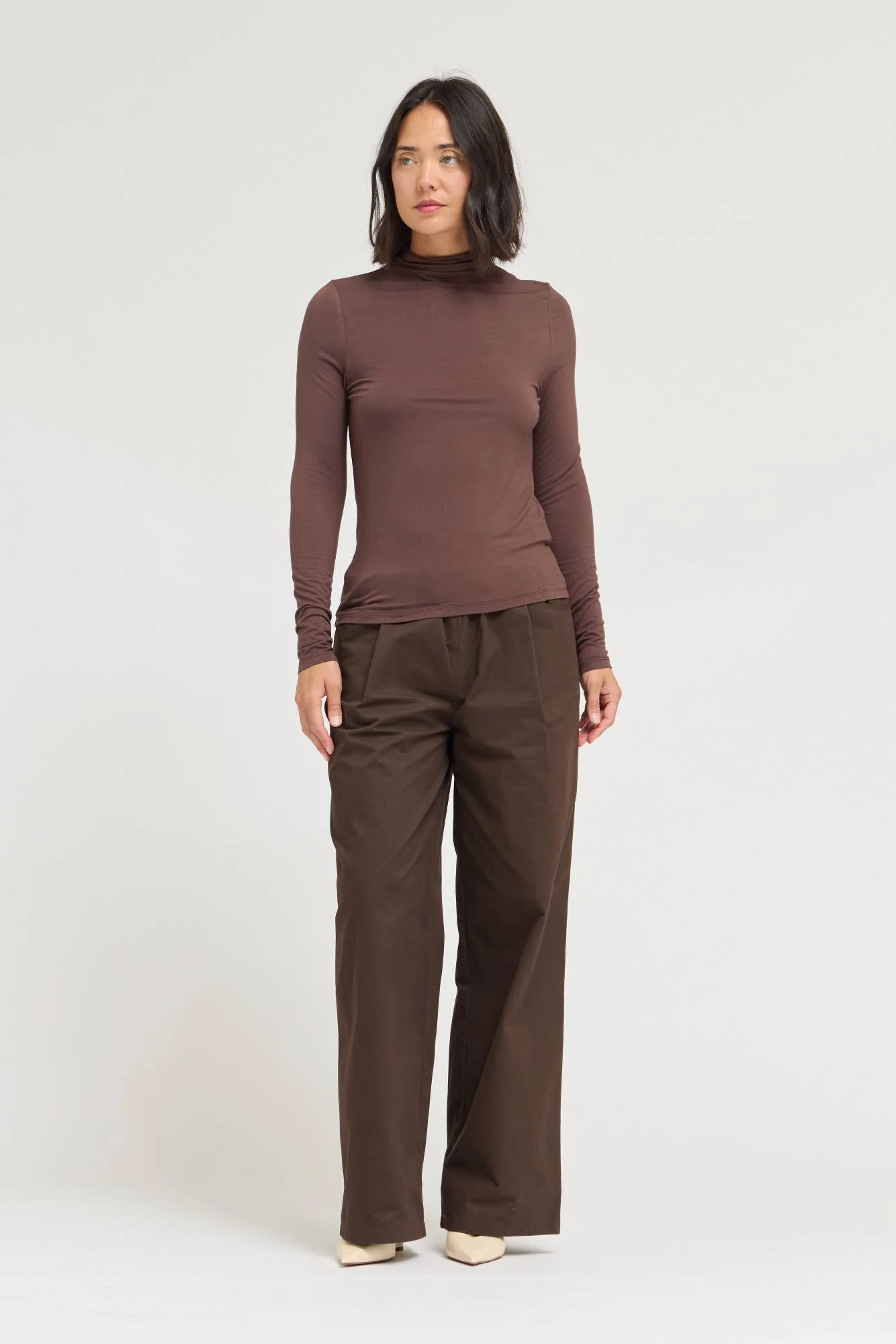 Basic Modal Turtleneck Top Ash Brown