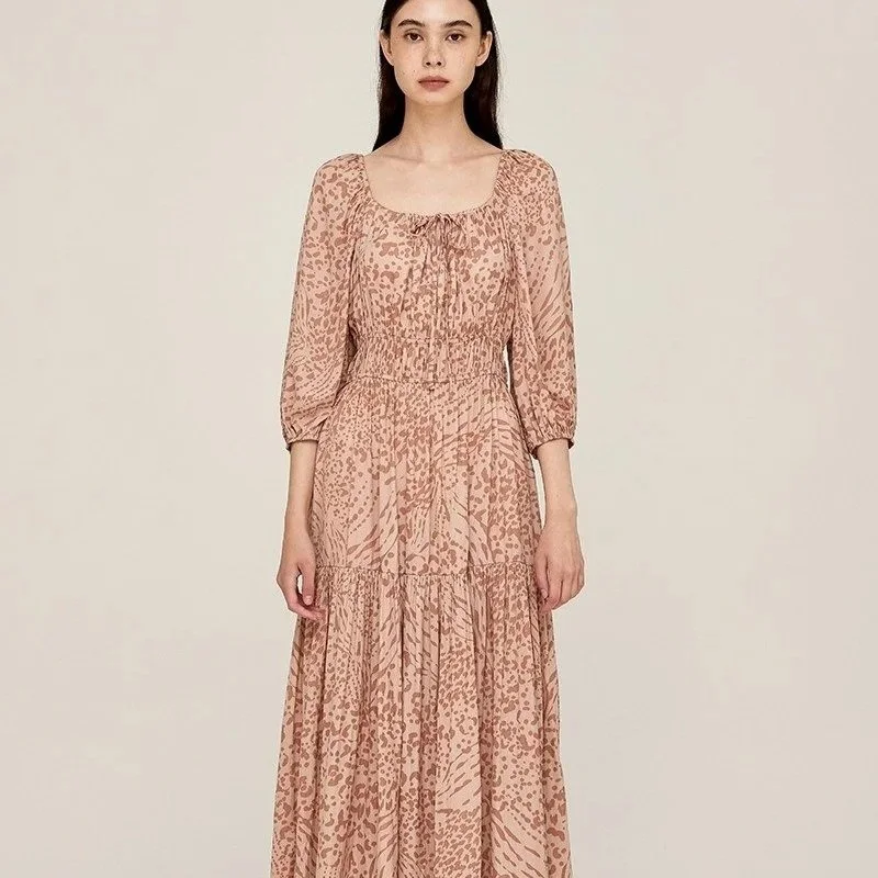 Printed Satin Midi Dress Pink Smoke