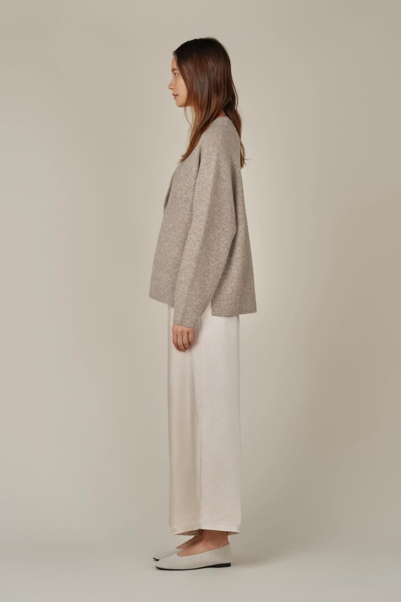 Side Vent V-neck Cardigan Sweater Dark Greige