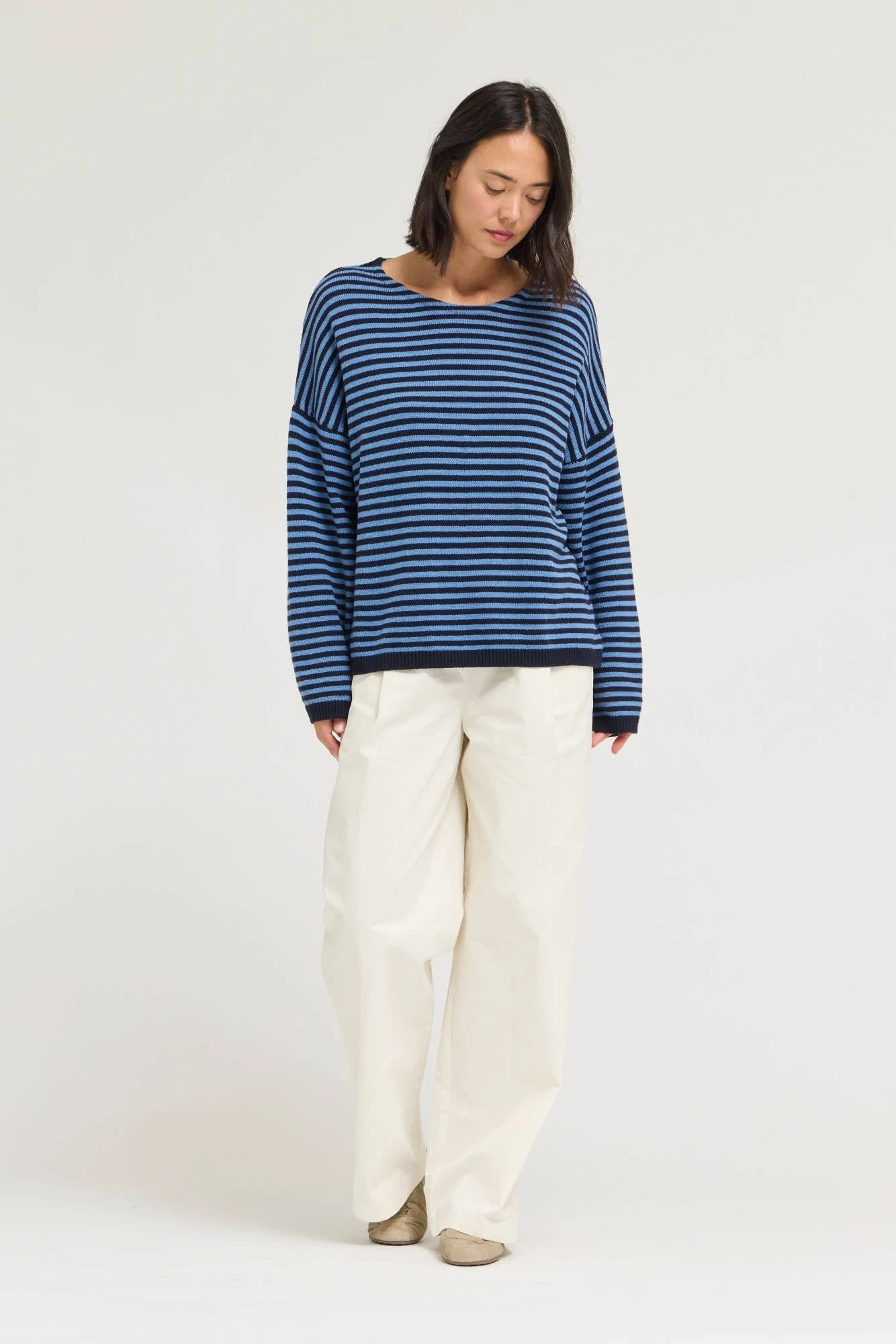 Loose Fit Cotton Sweater Top Midnight Blue