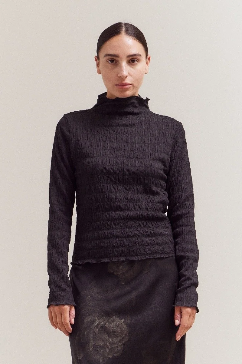 Ruched Mock Neck Top Black