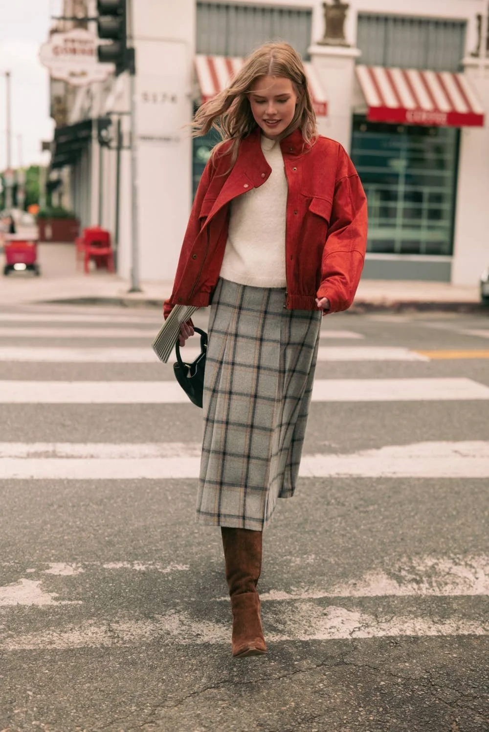 Pleated Midi Wrap Skirt Gray Multi Plaid