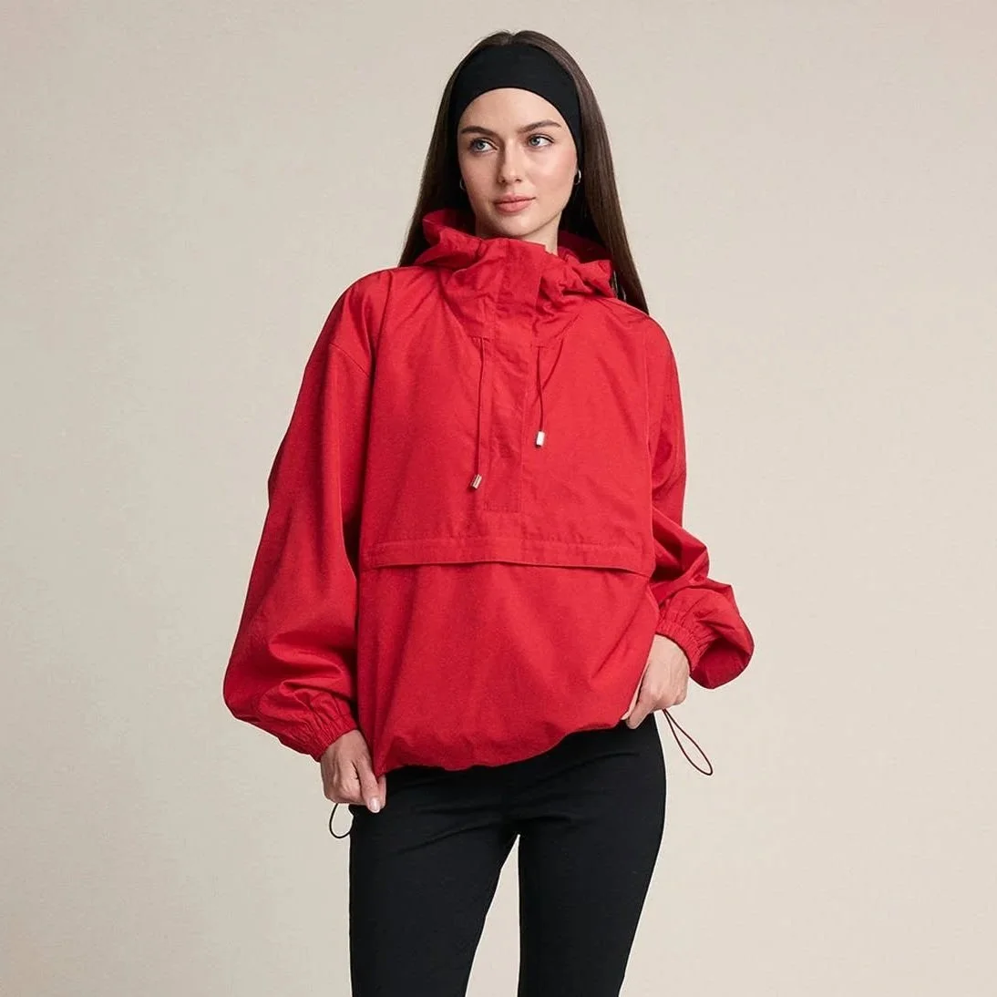 Hooded Anorak Pullover Jacket Red
