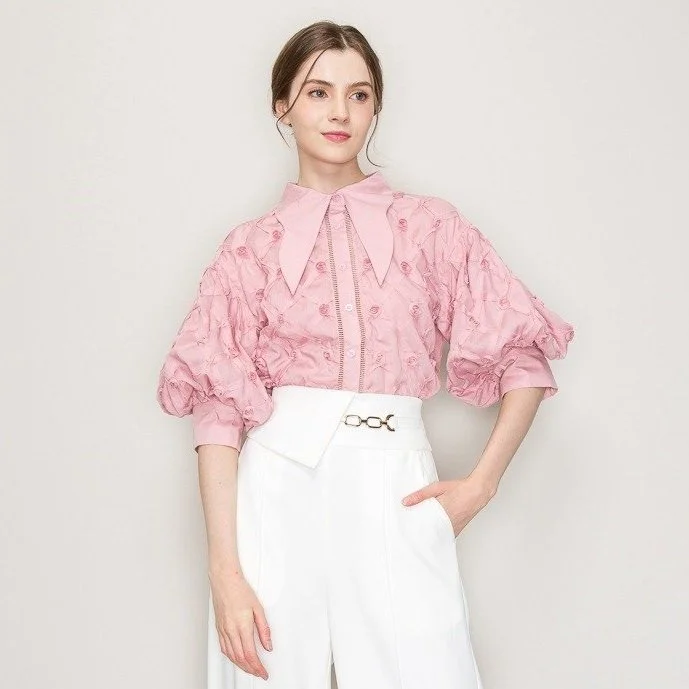 Rose Applique Statement Blouse Dusty Pink