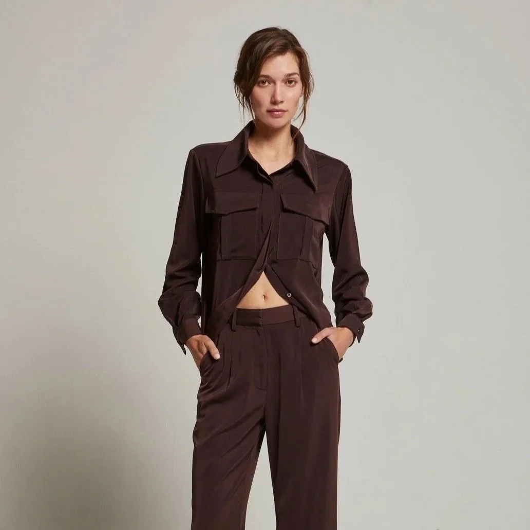 Neveah Cargo Pocket Button Blouse Merlot