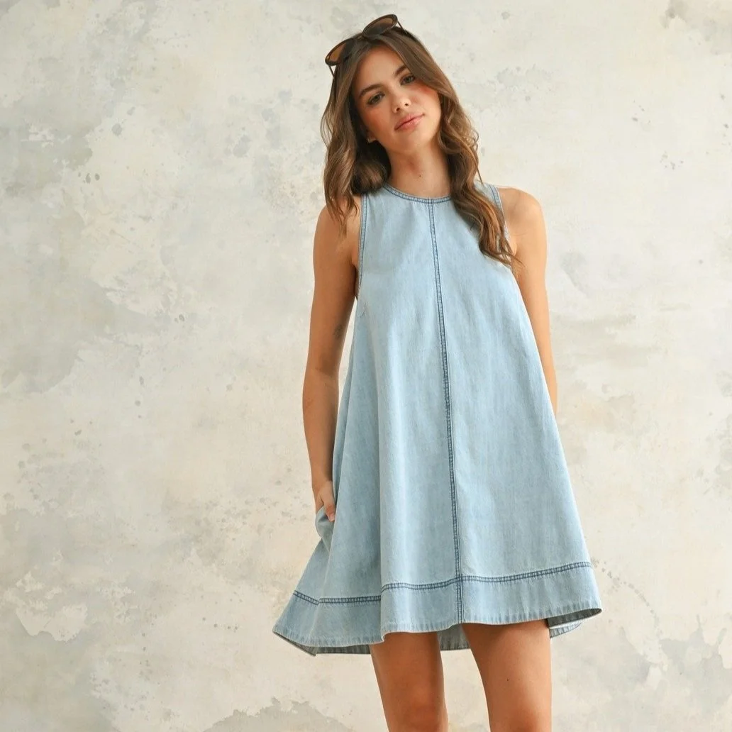Sleeveless Denim Shift Dress Light Wash