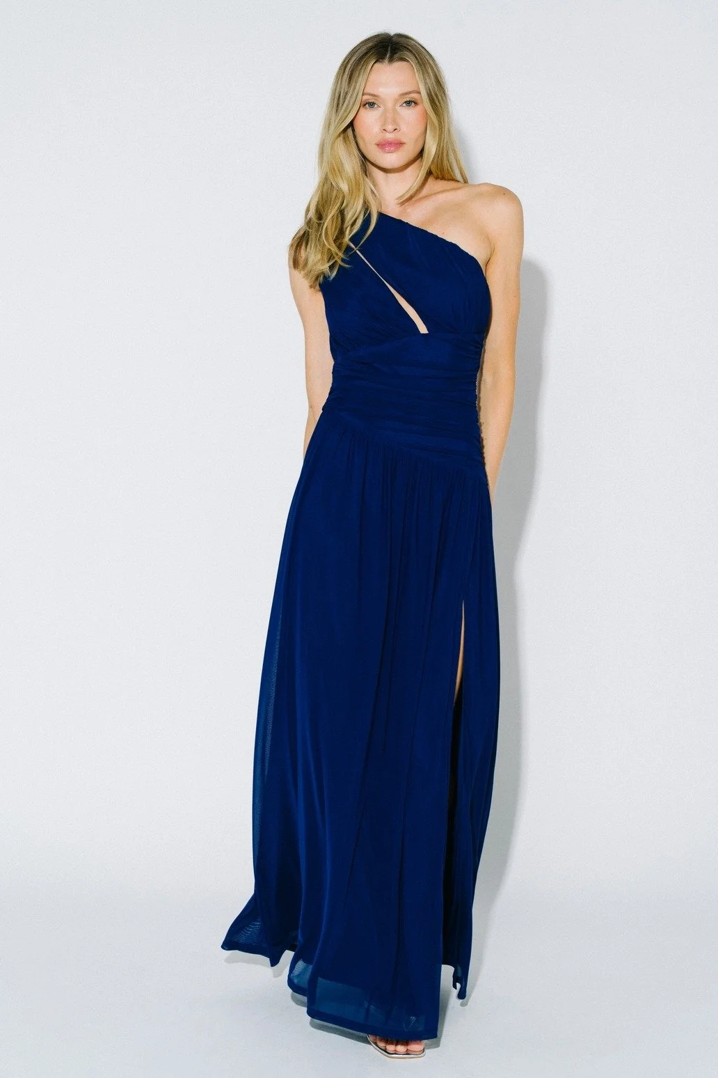 One Shoulder Mesh Maxi Dress Navy
