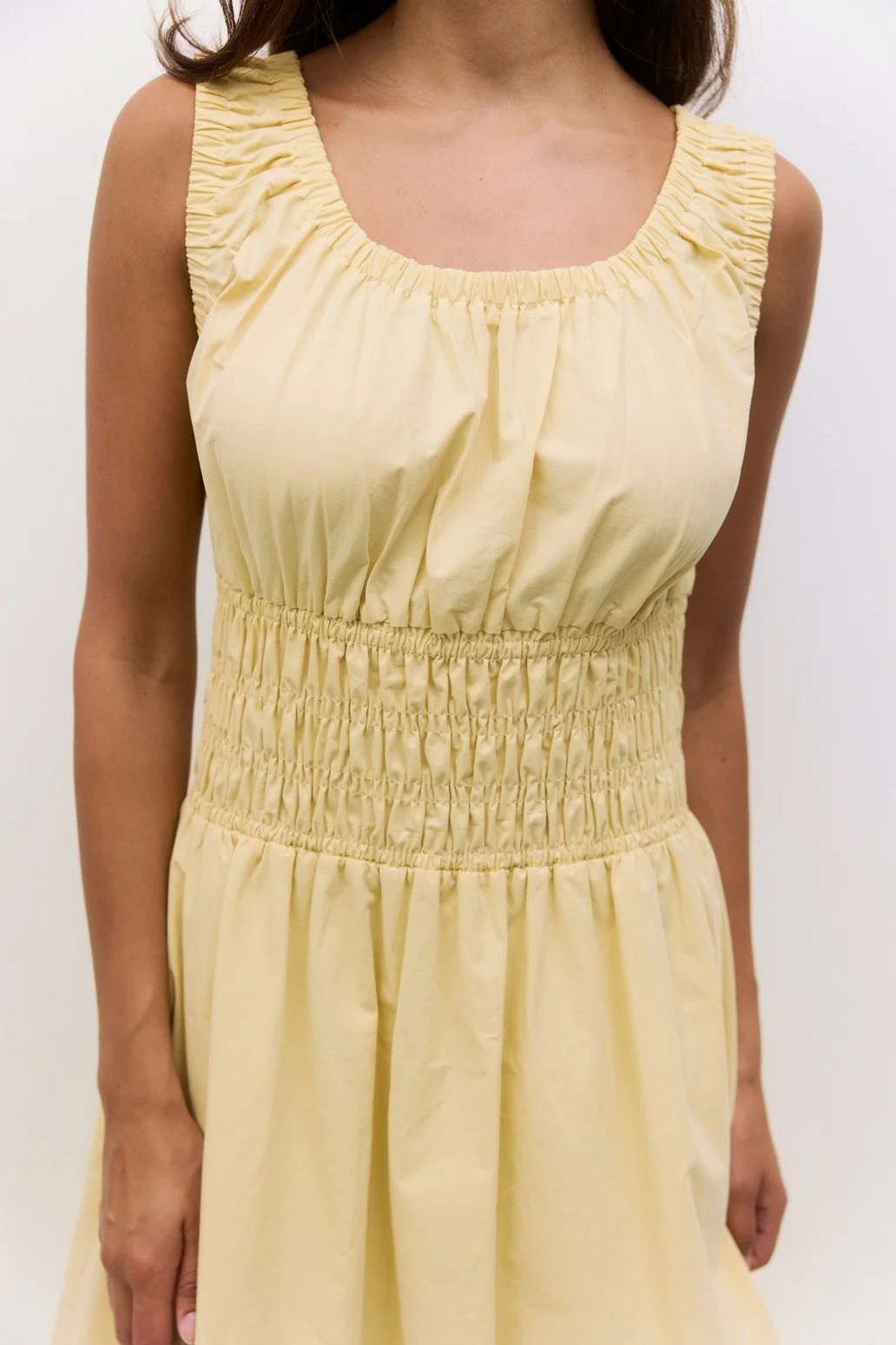 The Daniela Shirred Midi Dress Yellow