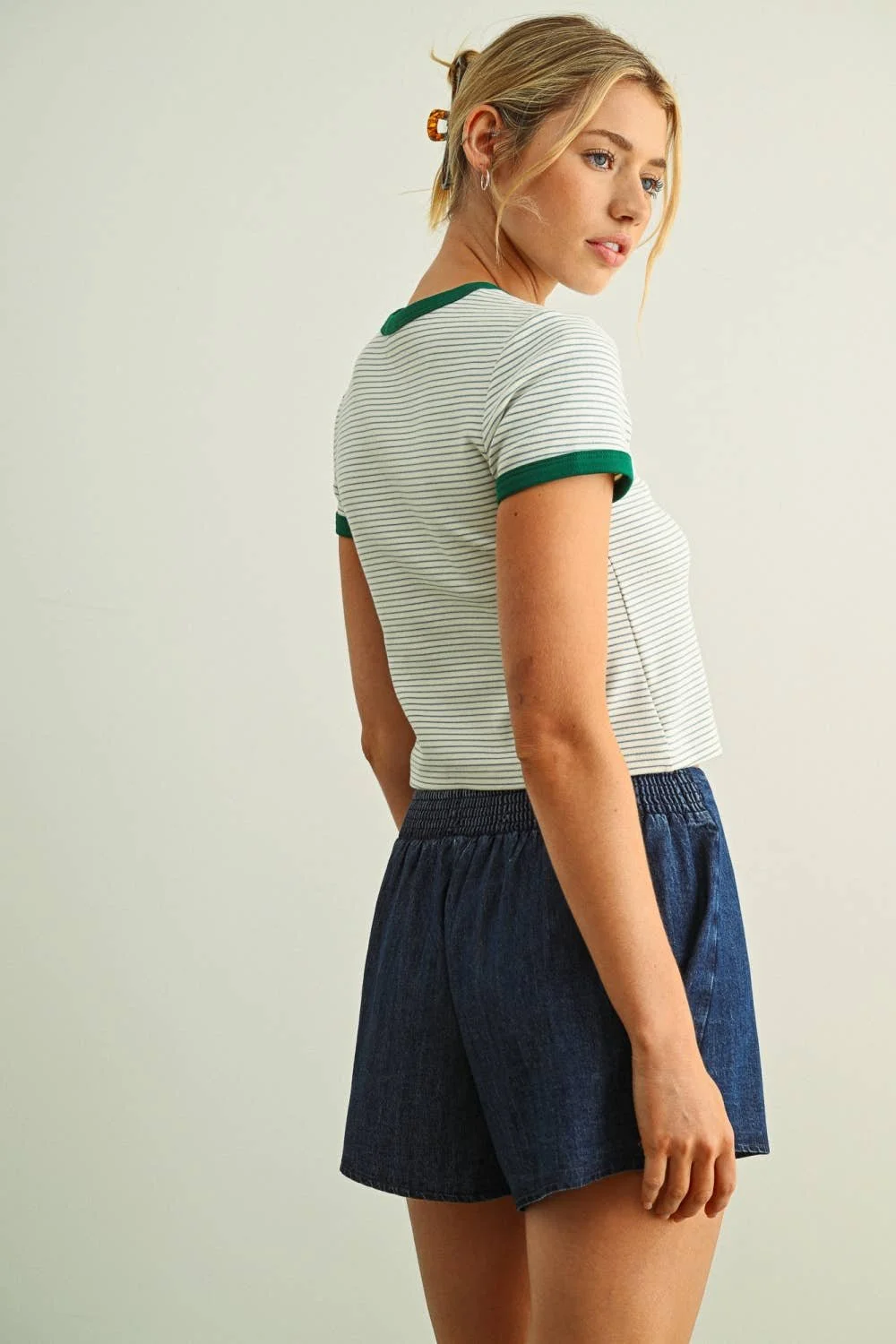 Striped Ringer Tee Green