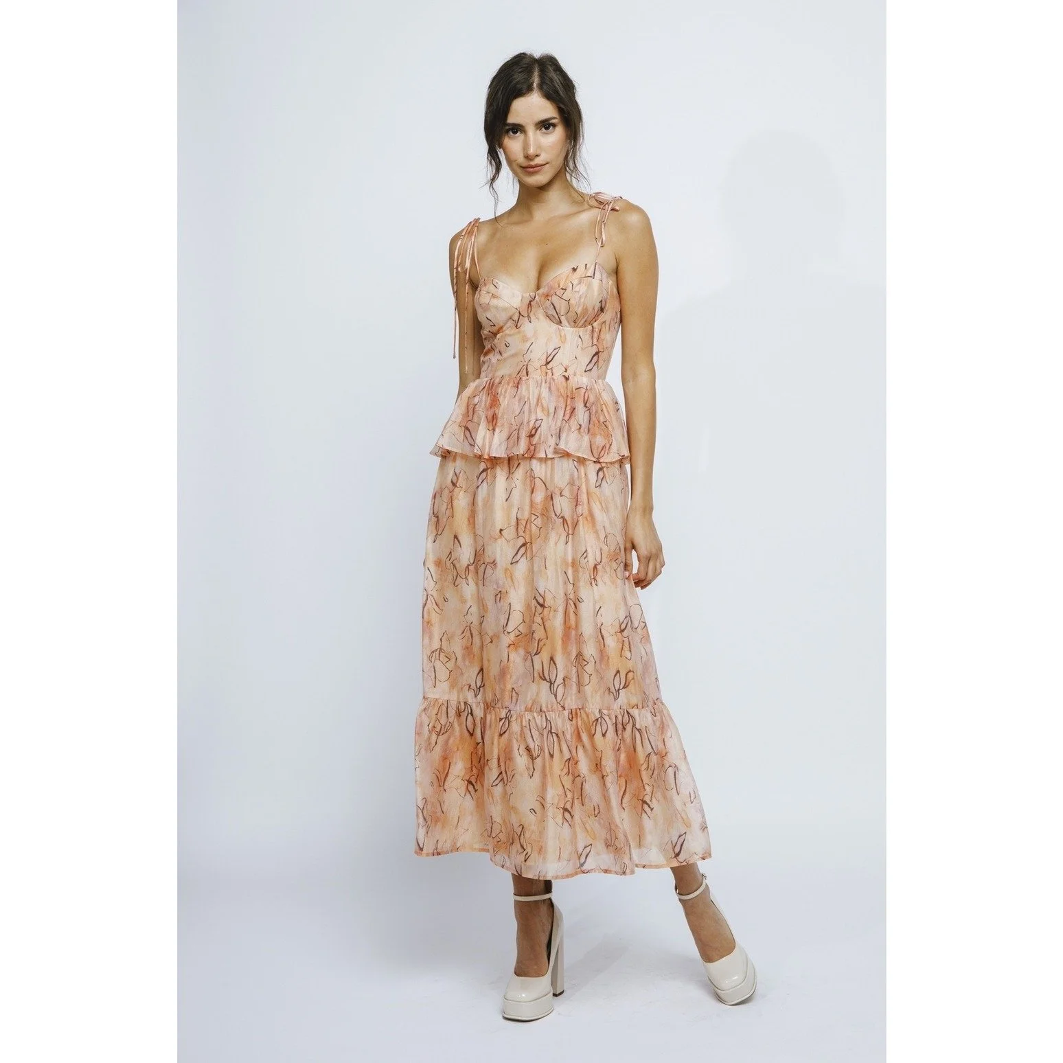 high neck satin dress midi Maura Satin Jacquard Midi Dress in Wave Jacquard Black