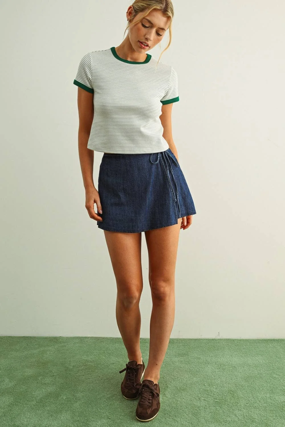 Striped Ringer Tee Green