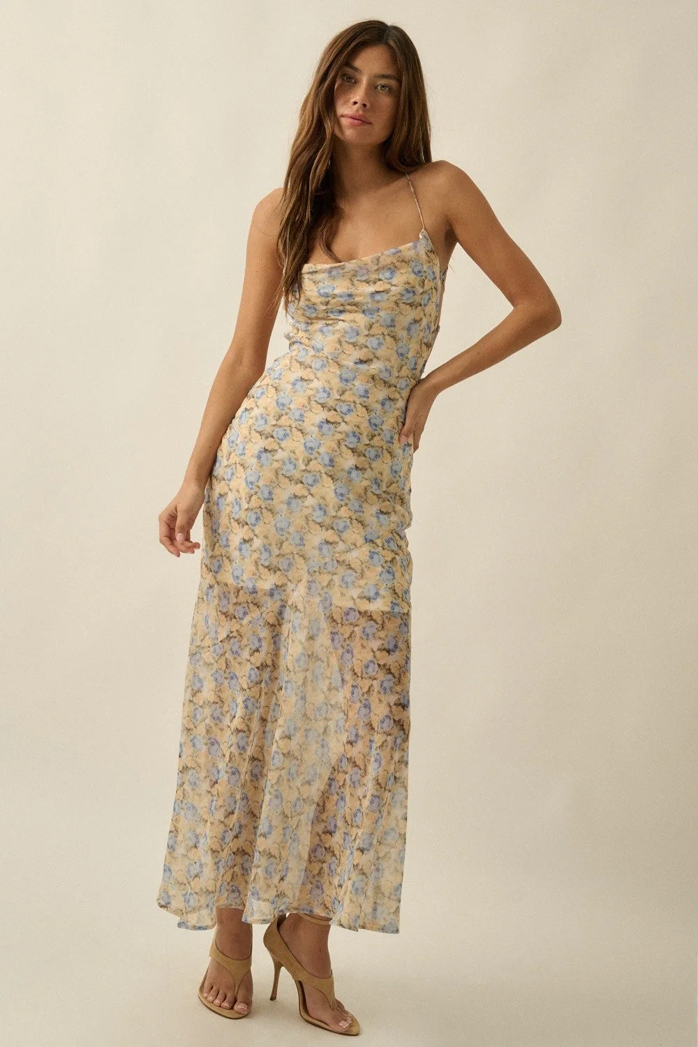 Chiffon Strappy Back Maxi Dress Butter & Baby Blue Floral