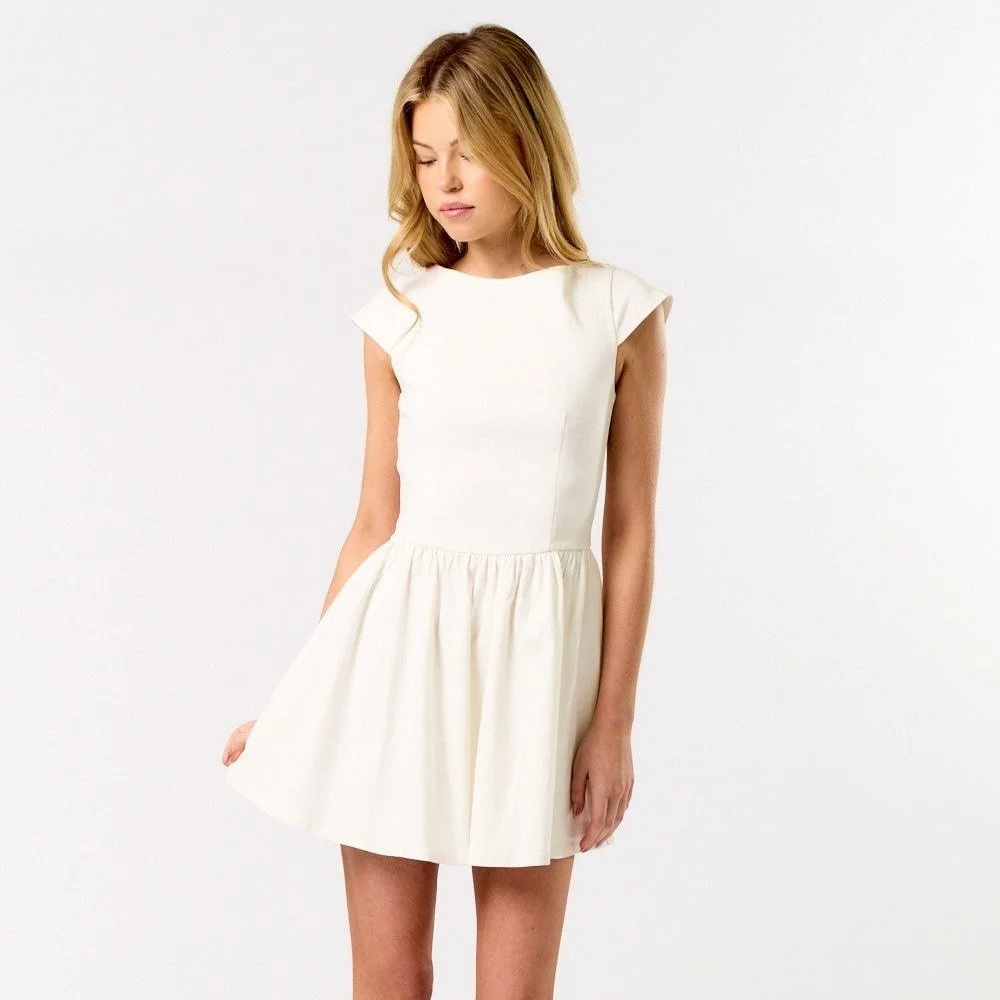 Cap Sleeve Open Back Mini Dress White
