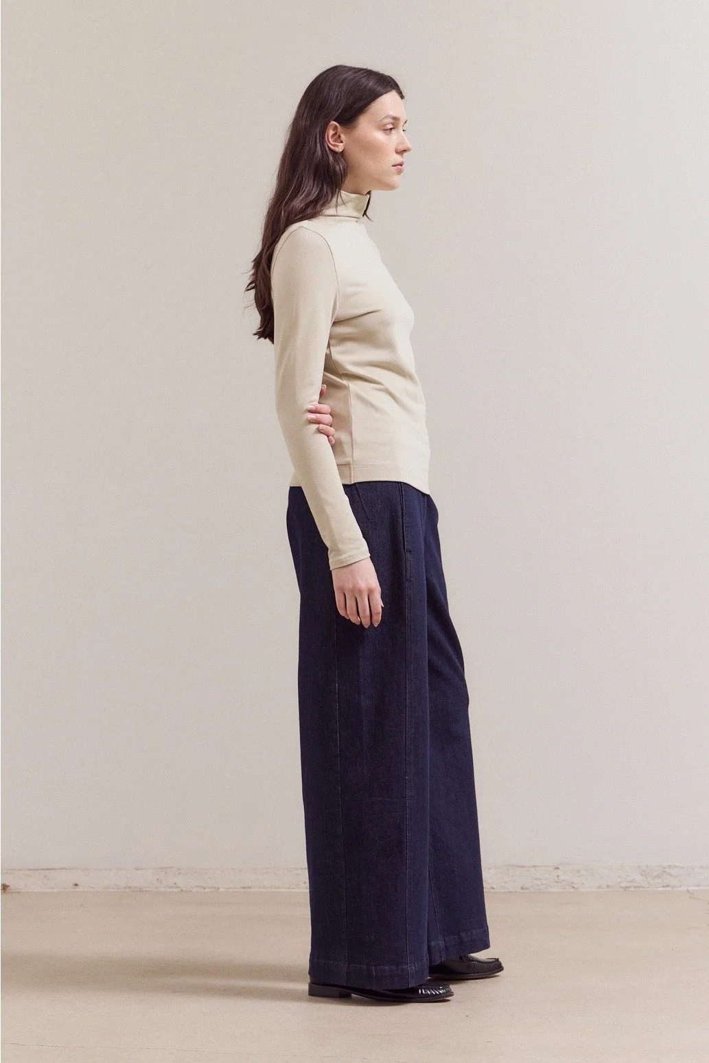 Brushed Mock Neck Long Sleeve Top Papyrus