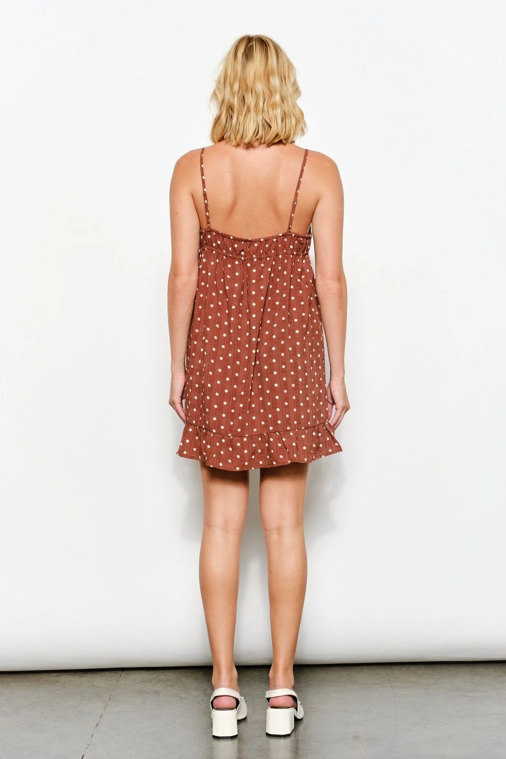 Jade Babydoll Dress Brown Polka Dot