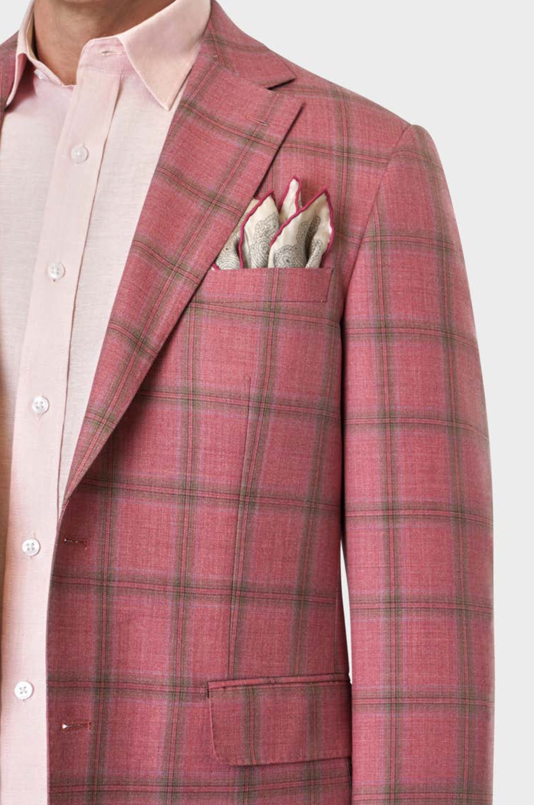Notch Lapel Sport Coat - Raspberry Windowpane Plaid - 310DAB