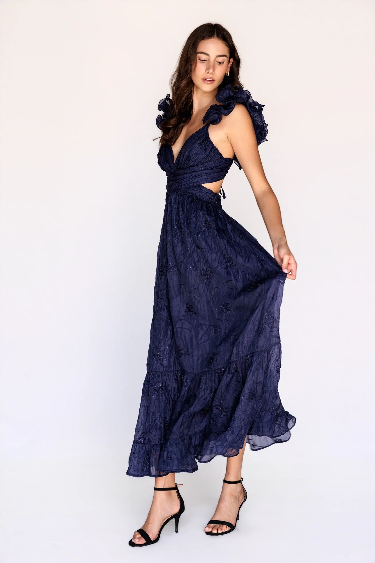 Julietta Maxi Dress Navy Embroidered Floral