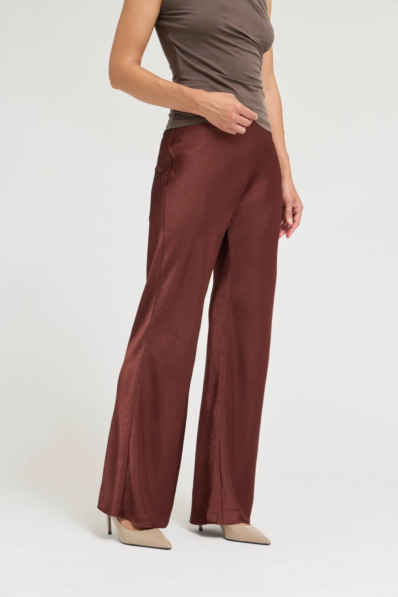 Fluid Bias Satin Pant Aubergine