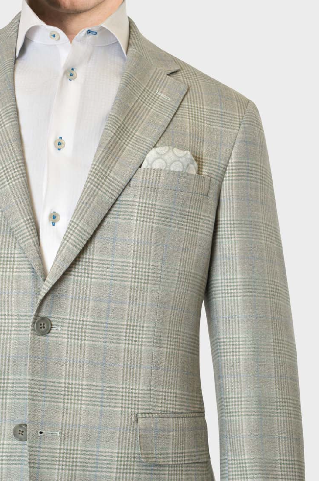 Notch Lapel Sport Coat Wool/Silk/Linen - Sage & Blue Plaid