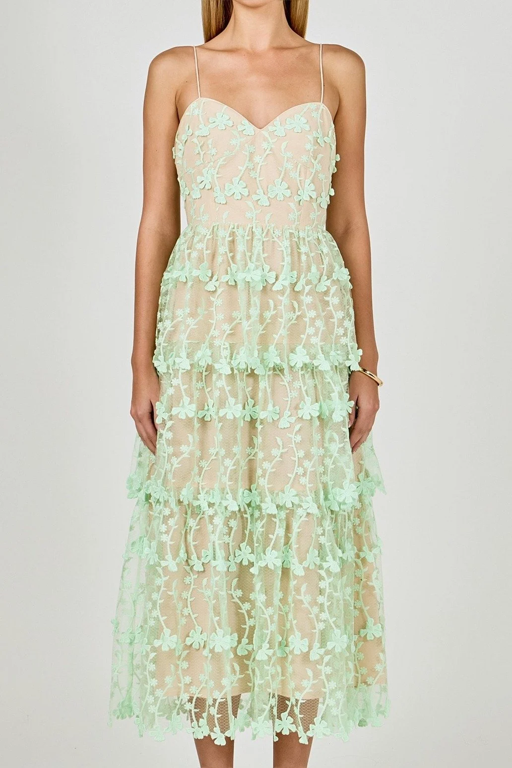 Lace Layered Midi Dress Mint