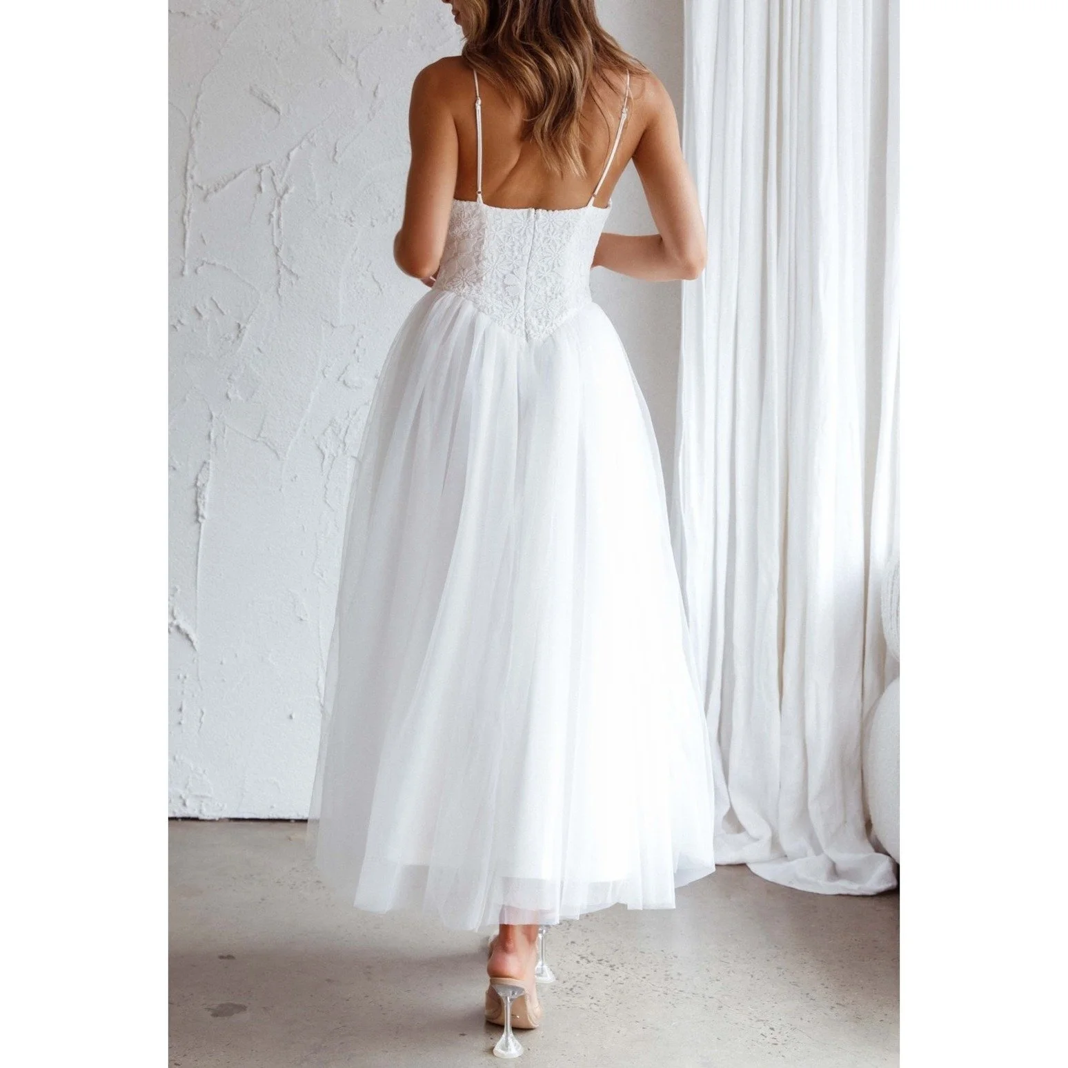 Lace Floral Corset Fit & Flare Midi Dress White  Byron & Barclay