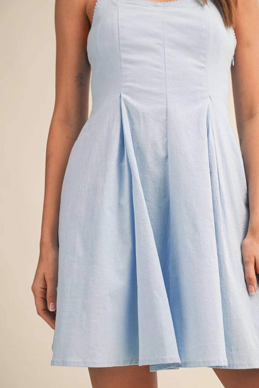 Picot Lace Trimmed Mini Dress Light Blue