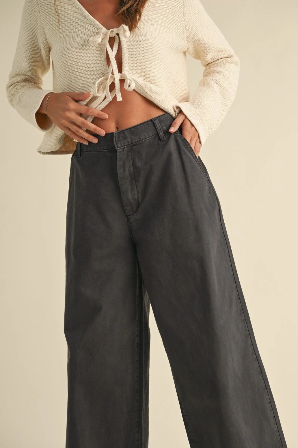 Cotton Wide Leg Pants Charcoal