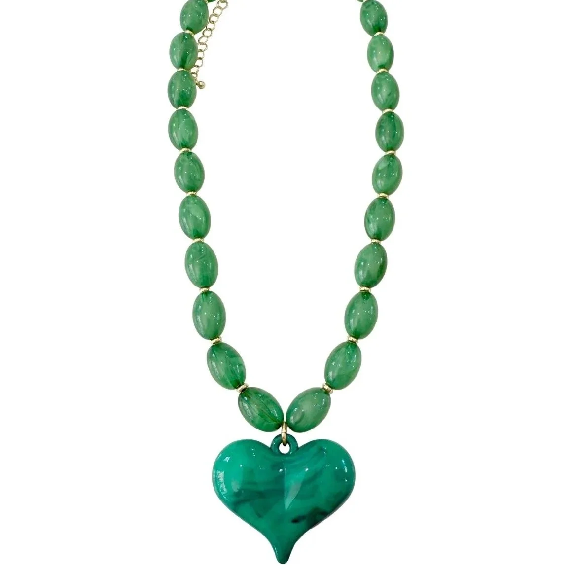 Roxie Chunky Heart Beaded Necklace Green