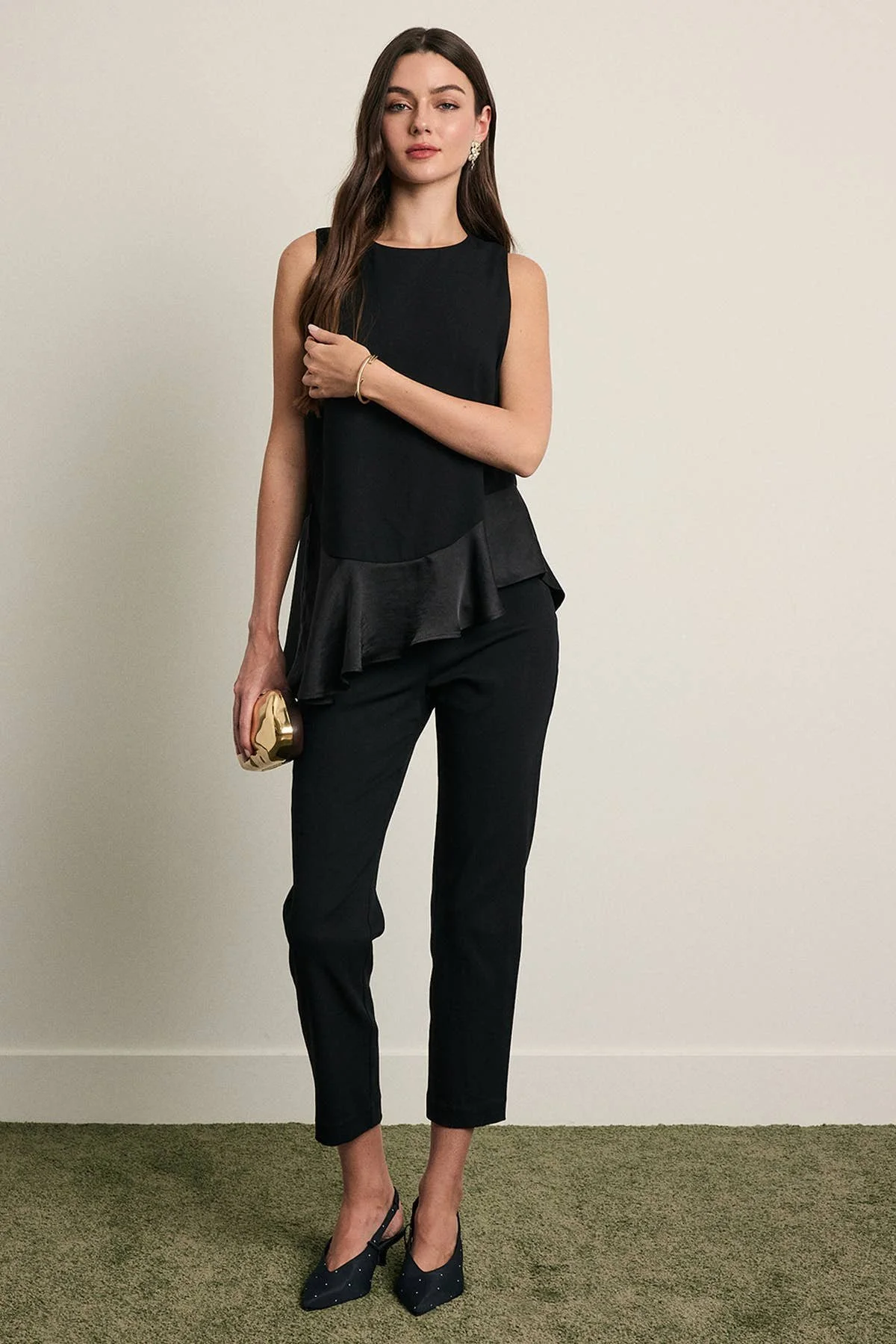 Cropped Cigarette Pants Black