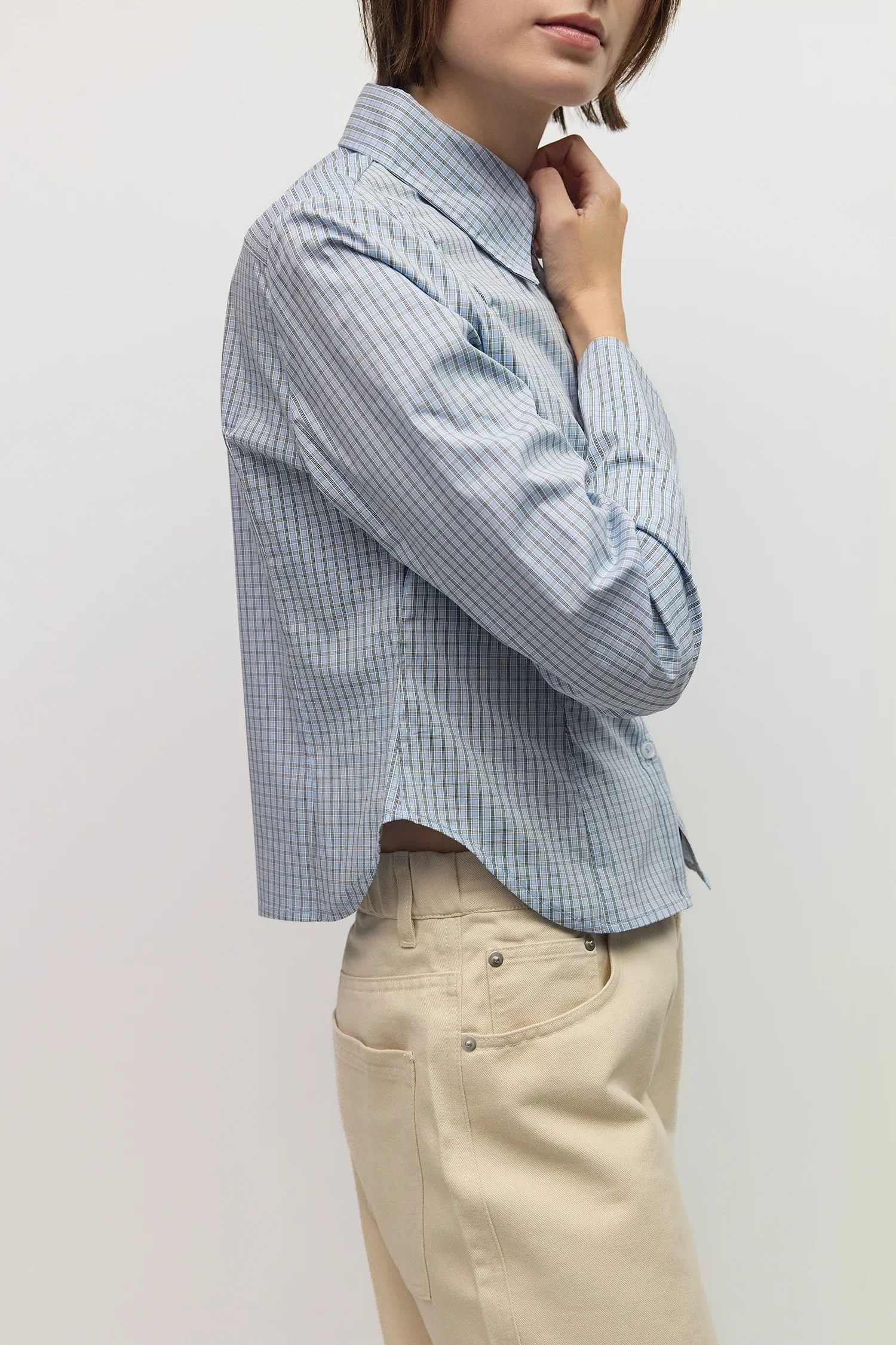 The Nicole Tapered Collared Top Blue Plaid