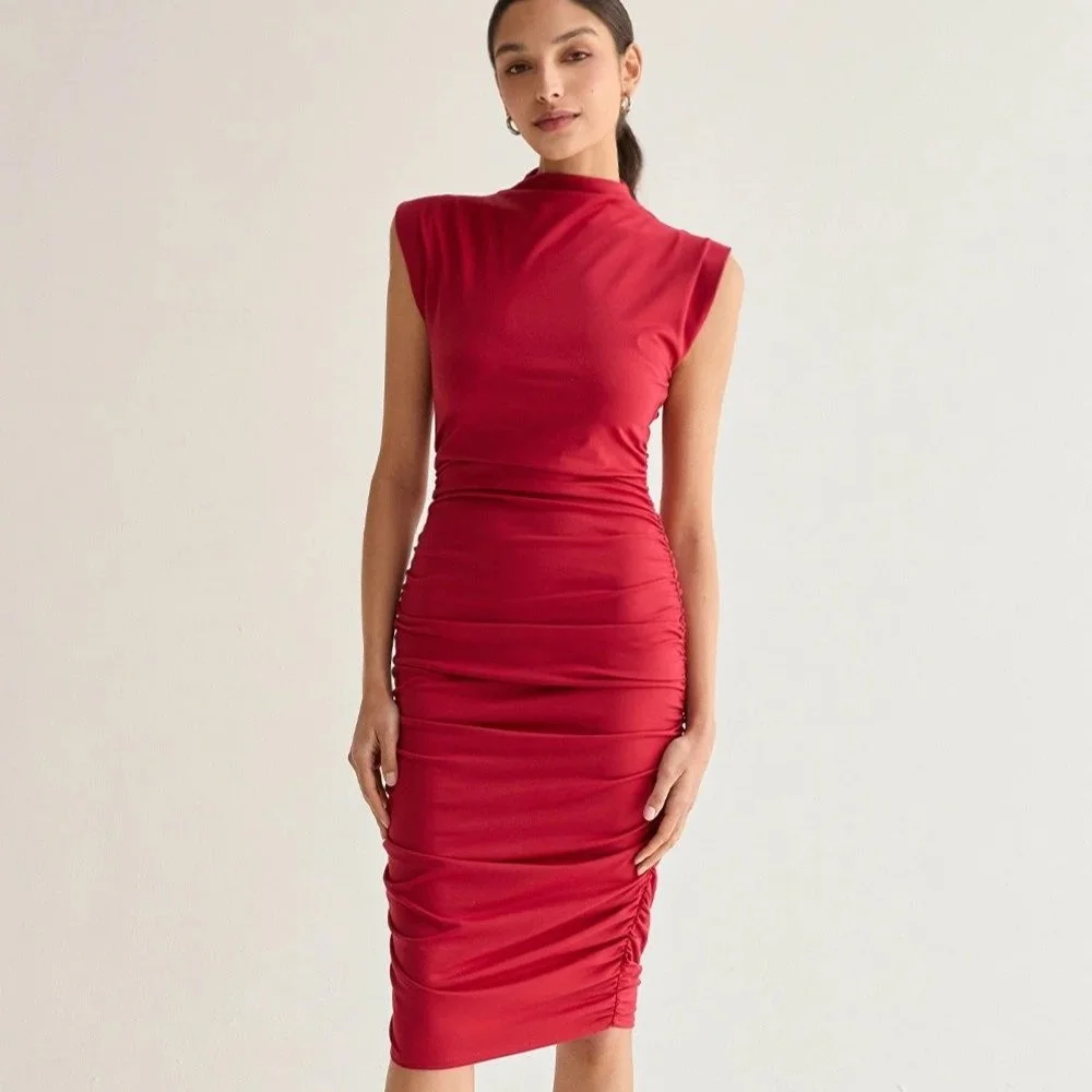 Mock Neck Bodycon Midi Dress Ruby