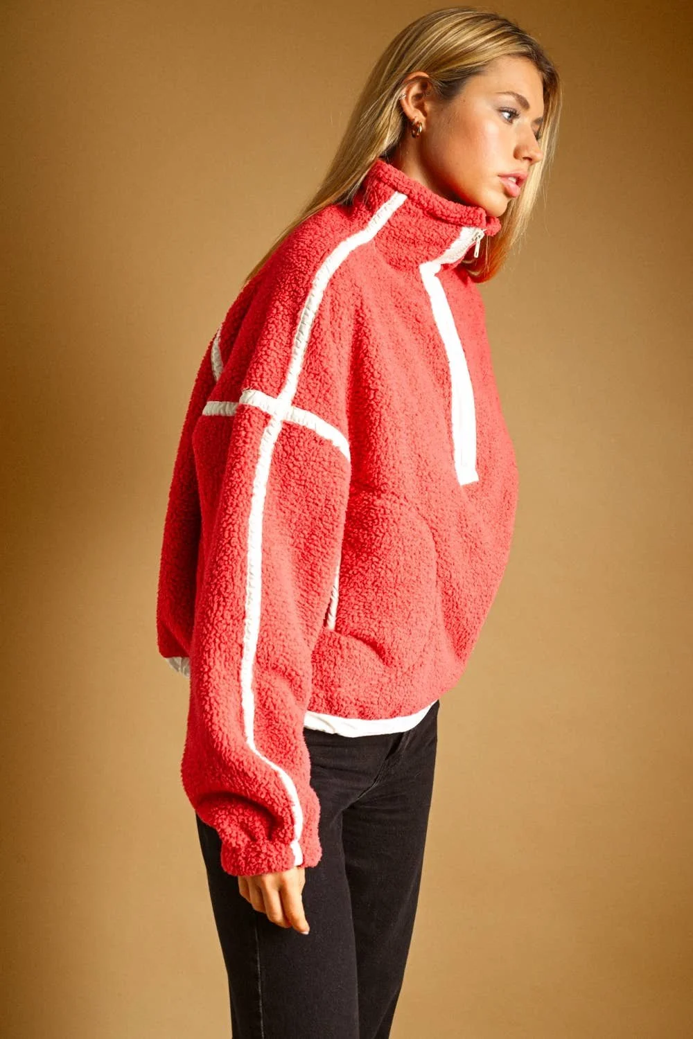 Half Zip Sherpa Pullover Cherry