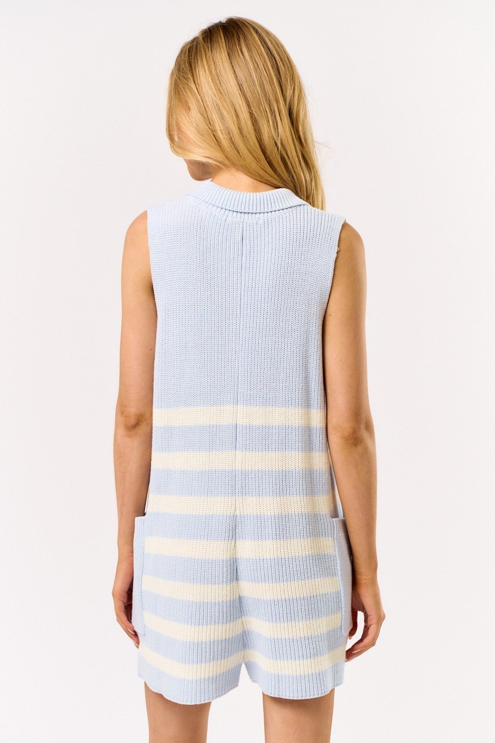 Collared Sweater Romper Pale Blue Stripe