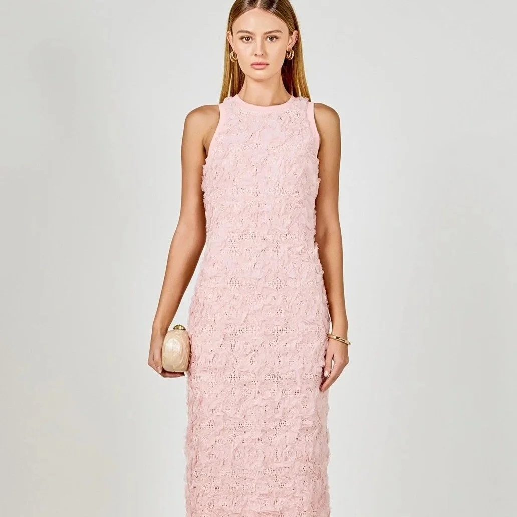 Floral Applique Maxi Dress Pink